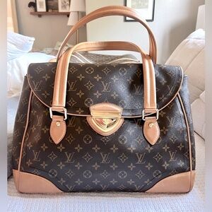 Louis Vuitton BEVERLY Brown Canvas Monogram GM Leather Shoulder Tote HandBag